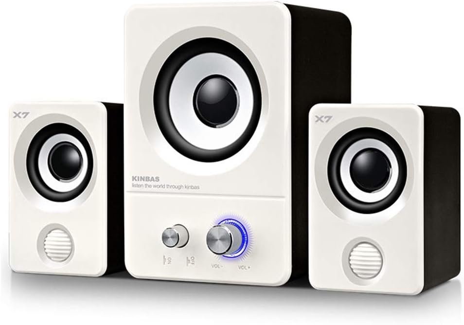 5D USB Bluetooth Subwoofer Speaker System for Party Phone Computer Laptop Ipad Gaming, Music, Movies, Bass Main Box and Two Baritone Sub-Boxes (White)