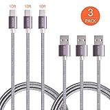 USB C Cable,Ofspower 3Pack 10ft Nylon Braided USB Type C Data & Charging Cable with Aluminum Connector for Galaxy S8, Nexus 6P/5X, LG G5, OnePlus 2 and More (Black)