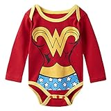 A&J Design Baby Girls' Wonder Women Long Sleeve Bodysuit Snapsuits 6-9 Months