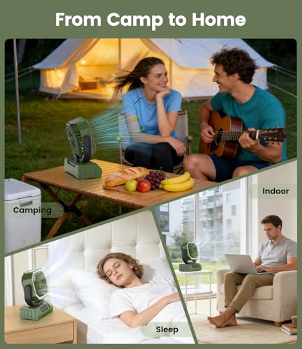 Portable Camping Fan with LED Light USB Rechargeable Fan 20000mAh - Battery Operated Silent Fan for Tent Travel Office Car - Mini Portable Fan with Hook and Base