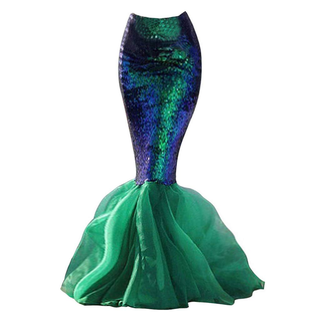 Photo 1 of yajuntang Women's Mermaid Tail Costume Princess Sequin Maxi Skirt Cosplay Halloween Party Dress (Large)