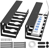 Delamu 2 Pack Metal Under Desk Cable Management Tray, Black U Channel | Fast Setup Clean Workspace, 31.5in Large Capacity, St