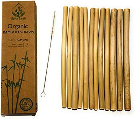 Reusable Premium Bamboo Drinking Straws | Environment Friendly | Strong & Durable | Cocktail Straws | 100% Biodegradable | Eco Friendly | BPA Free | 12 Straws + Cleaner Brush