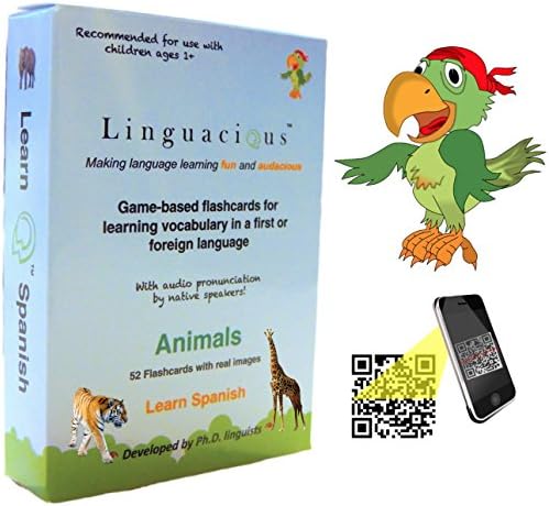 Linguacious Award-Winning Learn Spanish Animals Flashcard Game for Kids - with Audio by Native Speaker!