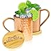 100% Solid Moscow Mule Copper Mugs Set of 2 - Authentic Copper Hammered Cups 16 Oz + FREE Wooden Coasters and Gift Box - Perfect For Ice Cold Mules, Beer, FOOD SAFE