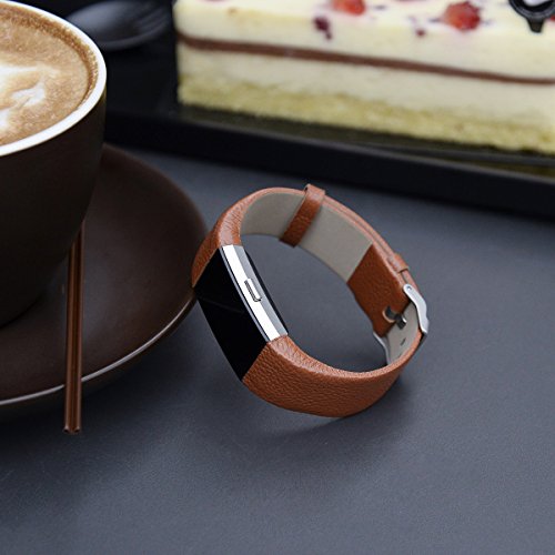 Henoda Replacement Bands Compatible with Fitbit Charge 2, Classic Genuine Leather Charge 2 Band Fitness Wristband for Women Men Small Large Matt Brown