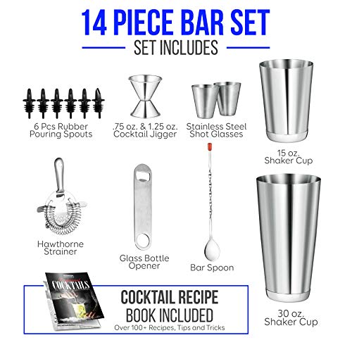 NutriChef Mixology Barkeeper-Cocktail-Shaker-Set – 15 & 850 ml Edelstahl-Cocktail-Bar-Set – Essentials Martini Making… – Bild 6