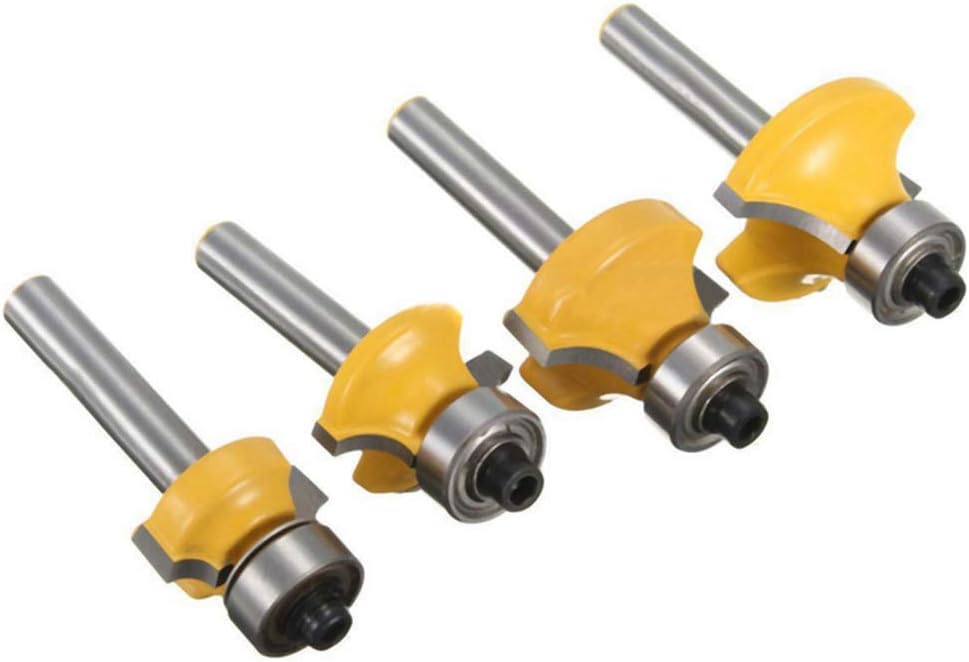 1/4-Inch Shank Roundover Edging Router Bit Set, Woodworking Milling Cutter Tools Corner Rounding Edge-forming Bit Set 1/8", 1/4", 3/8", 1/2" Radius (4 Pack) - - 