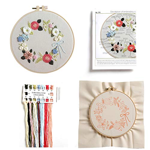 Beginner Embroidery kit with Pattern and Needle, Hand Stamped