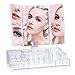 VICOODA Makeup Vanity Mirror with 21 Led Lights/Lighted Makeup Mirror with Acrylic Makeup Organizer, Touch Screen Dimming, Trifold 3X 5X Magnification Sections, Dual Power Supply, 180 Rotation