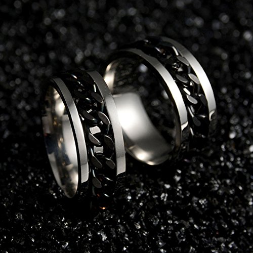 Men Titanium Steel Chain Rings Biker Grooved Edge 8mm Width Black Size 12 - Thumbnail 3