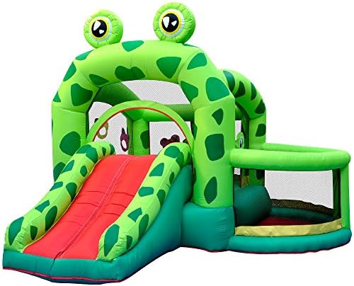 Dr.Dolphin frog Inflatable Bouncer Jumping Bouncing Bed with Slide for Kids Having Fun Celebrating Birthday for Outdoor or Indoor 10.8' x 9.8' x 7.7' Size for Age 3+