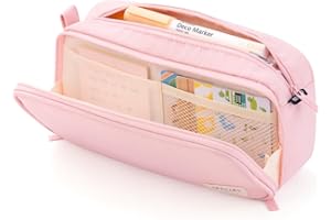 HVOMO Large Capacity Pencil Case Organizer Pen Marker Holder Double Zipper Storage Bag Big Pencil Pouch for College School Office Teen Girl Boy Women Men Adult (Pink)