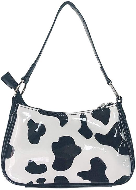 Cow Print Shoulder Bag Short Straps Clutch Handbag with Zipper Closure
