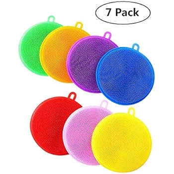 Silicone Dish Sponges - 7 Pack Cleaning Sponges for Dish Washing, Silicone Dish Scrubber for Cleaning, Dishwasher Safe and Dry Fast