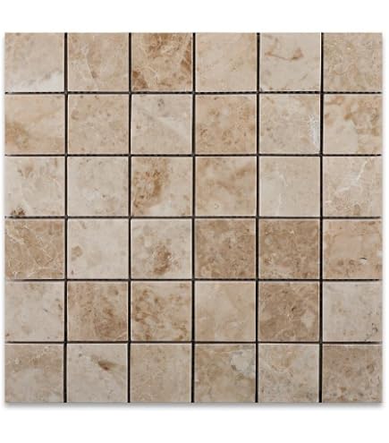 Emperador Light Polished Marble Mosaic Tile - 1x1 Inch Squares, 12x12 Inch Sheet, 10mm Thick | Backsplash & Wall Tile