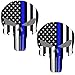 Reflective Punisher Skull 5.5 x 4.1 inch & US flag Decals with Thin Blue Line for Cars & Trucks, American USA Flag Decal Sticker Honoring Police Law Enforcement Window Bumper Vinyl Stickers (2-PACK)