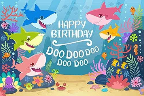 JoneAJ 7x5FT Blue Ocean Shark Birthday Party Background Baby Shark Party Baby Shark Banner Photography backdrops Photo Studio Props