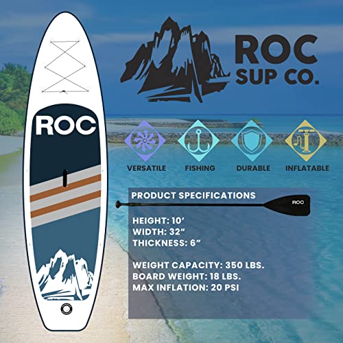 Roc Paddle Boards Inflatable Premium Paddleboard Pack W/ Heavy Duty