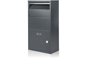 YOOBOX Package Delivery Boxes for Outside, Large Mailbox for Parcel, Galvanized Steel Parcel Drop Box, Wall Mounted Secure Anti-Theft for Porch, Curbside, Black, BG010