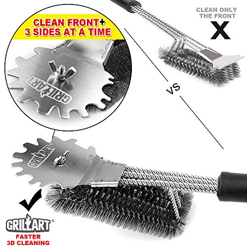 Grill Brush and Scraper Universal Fit - Adjustable BBQ Grill Accessories Cleaning Kit - 12 Grooves Safe 18" Stainless Steel Barbecue Grill Cleaner Wizard Tools for Weber Gas/Charcoal Grilling Grates