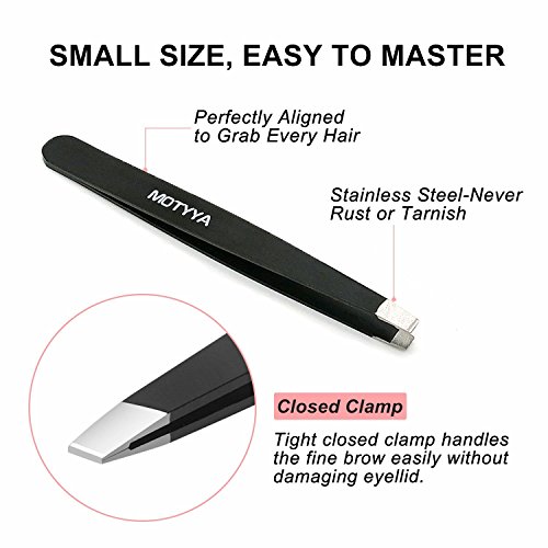 Motyya Eyebrow Tweezers Set 4-Piece Professional Stainless Steel Slant Tip and Pointed Tweezer. Best Precision for Eyebrows Plucking, Splinter Ingrown Hair Remover, Blackhead and Eyelash Extensions