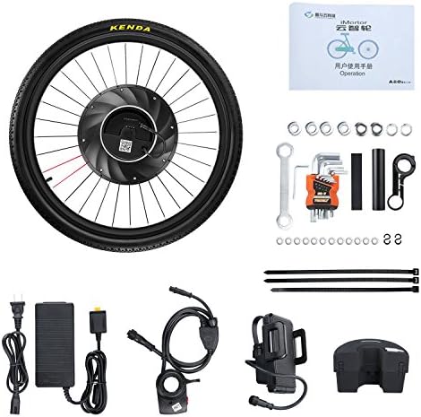 YUNZHILUN 26 Inch Electric Front Bicycle Wheel, iMortor Bike Cycling Motor Kit USB Port with Bluetooth 4.0 for Android IOS Up to 31MI(50KM)/H (Lithium-ion Battery Included)