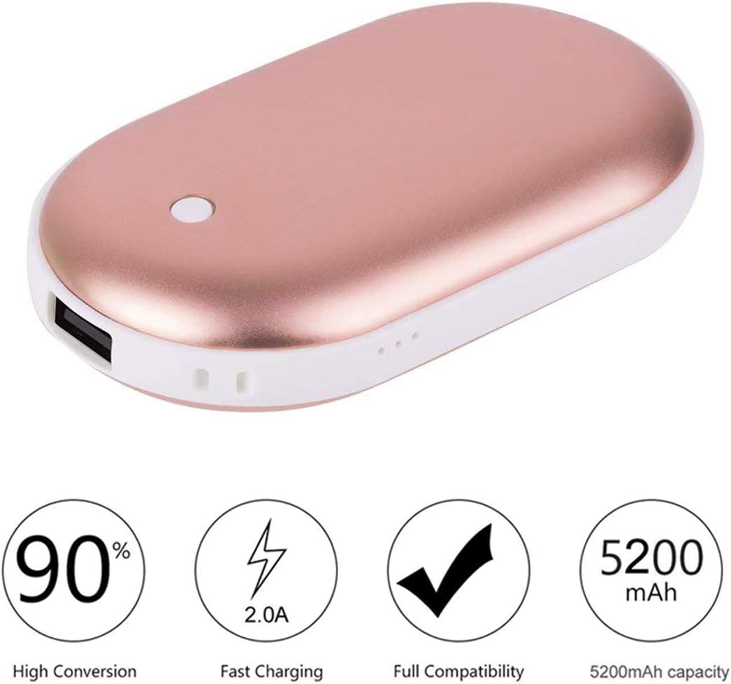 upstartech Rechargeable Hand Warmers Power Bank 5200mAh,Reusable Hand Warmer Double-Side Heating Hand Warmer Pocket Power Bank Portable Battery Charger for Women Men (A)