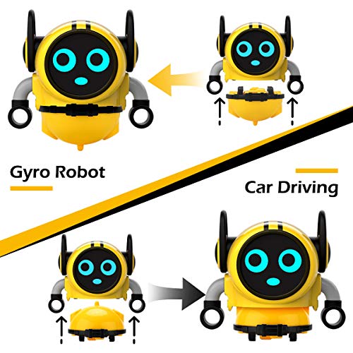 JJRC R7 Novelty Game Toy Spinning Top Robot Battle Gyro Pull Back Car Spinning in Wind Up Gyro Toy for Kids Boys Girls Gifts (Yellow)