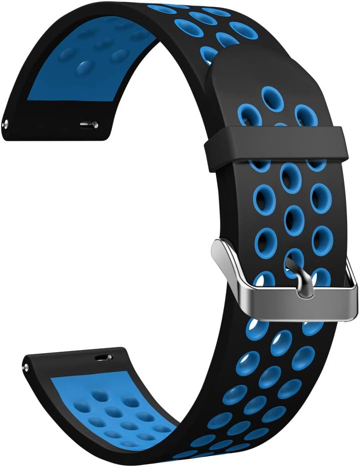 DOMESKIN Universal Watch Band, 18mm, 20mm, 22mm Width Soft Silicone Watch Strap Replacement Wristband for Men Women (Black+Blue, 22mm)
