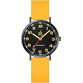 SHENGKE SK Ultra Thin Fashion Sport Sweatproof Women Watch Ladies Watch with Easy Read Dial and Colorful Silicone Band (Black-Yellow)