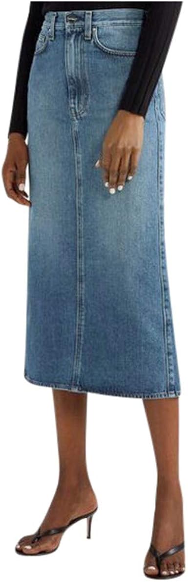stretchy denim midi skirt