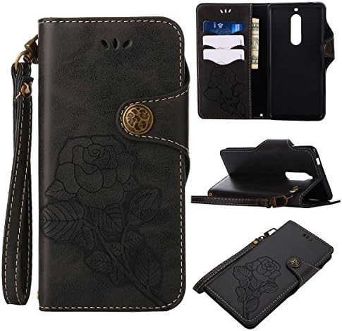 MEIRISHUN Nokia N5 Wallet Case, Retro rose PU Leather Protective Covers with Card Slot Holder Wallet Case for Nokia N5 - Black