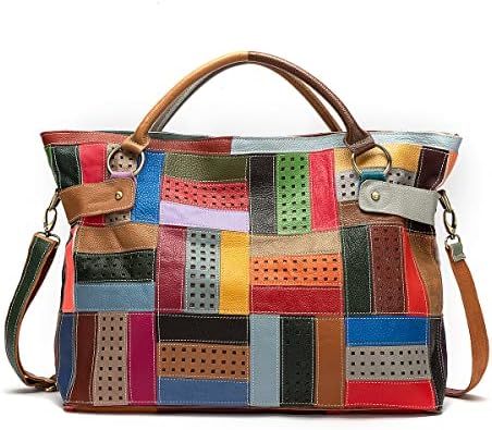 Segater® Women's Genuine Leather Tote Multicolour Patchwork Hollow