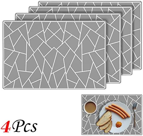 EYGOO Silicone Placemats Crackle Pattern Table Mat Heat Resistant Silicone Mat Waterproof Place Mat for Kitchen Dining Table Decoration (Cool gray, 4PCS)