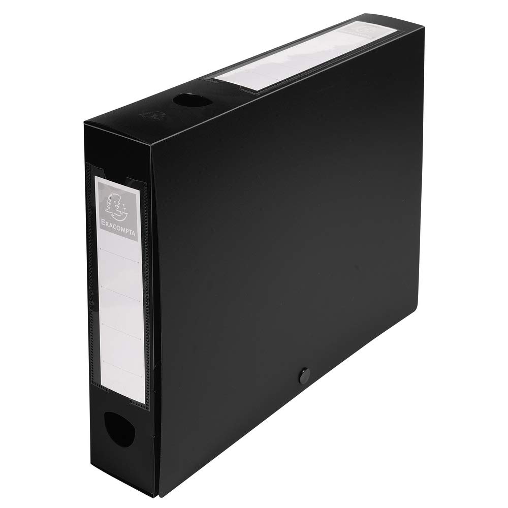Exacompta - Ref 59631E - Plastic Filing Box - 250 x 330mm in Size, Suitable for Holding A4 Documents, 6cm Spine, 2 x Spine Labels & 2 x Finger Holes - Black