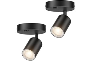 AOCELEY 2-Pack Directional Flush Mount Spot Light Dimmable Ceiling Spotlight Indoor LED Spot Lights Adjustable Wall Spotlight Focus Light Accent Light Fixture for Living Room, Black, 3000K (GU10 Bulb)