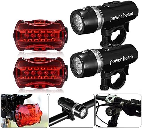 2 x Waterproof 5 LED Lamp Bike Bicycle Front Head Light + Safety Rear Tail Light