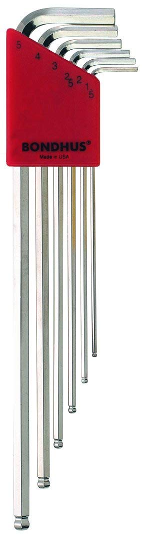 Bondhus 17046 Set of 6 Balldriver L-Wrenches with BriteGuard? Finish, Extra Long Length, Sizes 1.5-5mm