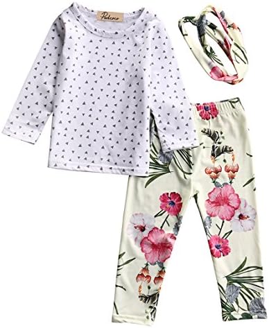 3Pcs Baby Girl Outfits Long Sleeve Tops + Long Pants + Floral Headband Clothes -Glosun (2-3 Years)