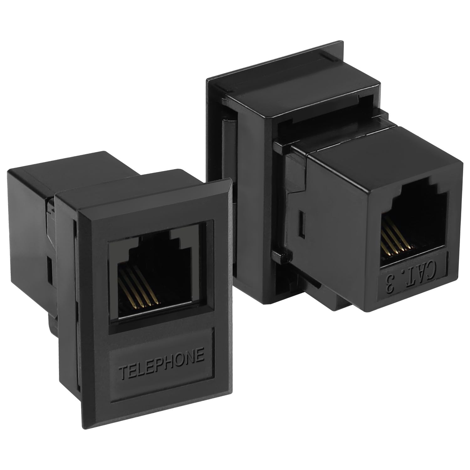 QIANRENON Desktop Connection Box RJ11 Telephone Jack CAT3 RJ11 Female to Female Phone Line Connector RJ11 6P4C Bracket Frame Keystone Jack, Desktop Socket RJ11 Phone Module Plugin, 2Pcs
