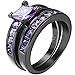Women 2 PCS Purple Amethyst Cubic Zirconia CZ Black Gold Plated Vintage Ring Engagement Wedding Band Set
