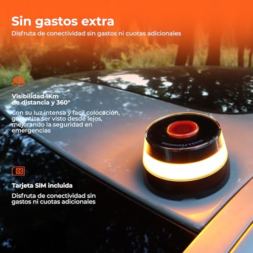 Aogled Luz V16 Conectada DGT 3.0 con Geolocalización,Baliza Emergencia Coche Homologada con SIM y Datos Incluidos 12 Años,Luz Señal V16 Magnética 1km,IP54,con Funda y Pilas