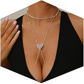 XSBODY Heart Nipple Clamps with Chain Necklace Choker Non Piercing Fake Nipple Rings Silver Bra Body Chain Jewelry for Women