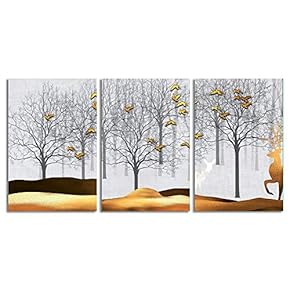 Canvas Wall Art Abstract Forests Painting Artwork for Home Prints Framed - 16"x24" x 3 Panels
