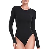 HeyNuts Women's Ultra Soft Long Sleeve Crew Neck Bodysuit, Slimming Fit Tops Basic Tee