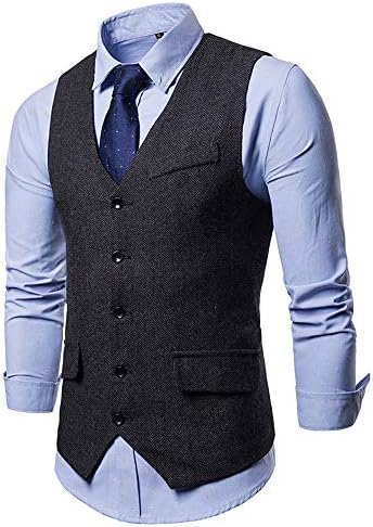 Elogoog Mens coat Men's V-Neck Dress Vest Slim Fit Stylish Sleeveless Waistcoat Casual Suit Jackets