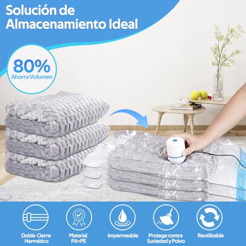 16 Piezas Bolsas de Almacenamiento de Vacío con Bomba Eléctrica y Manual, 80% de Bolsas de Compresión para Ahorrar Espacio, Compresión rápida en 30s, Bolsas al Vacío para Ropa, Edredones y Viaje