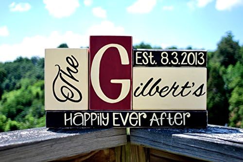 Personalizable Last Name Wedding Date Anniversary WoodenBlock Shelf Sitter Stack