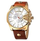 CURREN Original Men's Sports Waterproof Calendar Leather Strap Wrist Watch Good Quality 8176 Gold Brown